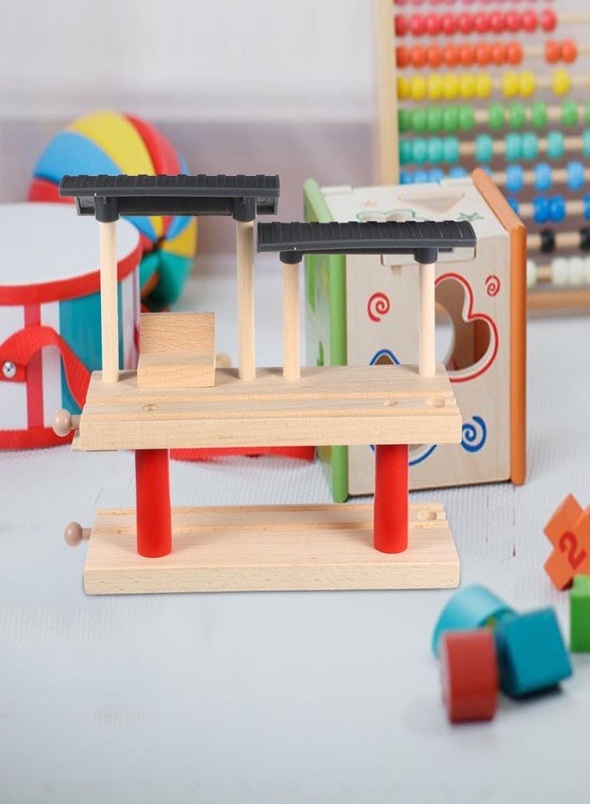VICASKY Wooden Train Set with Double-Deck Barricade Railway Track Toys -Train Railway Playing Station Accessory Playset for Kids, Railroad Platform & Scenic Layouts 9.05 X 6.88 X 3.14 Inch - Image 3